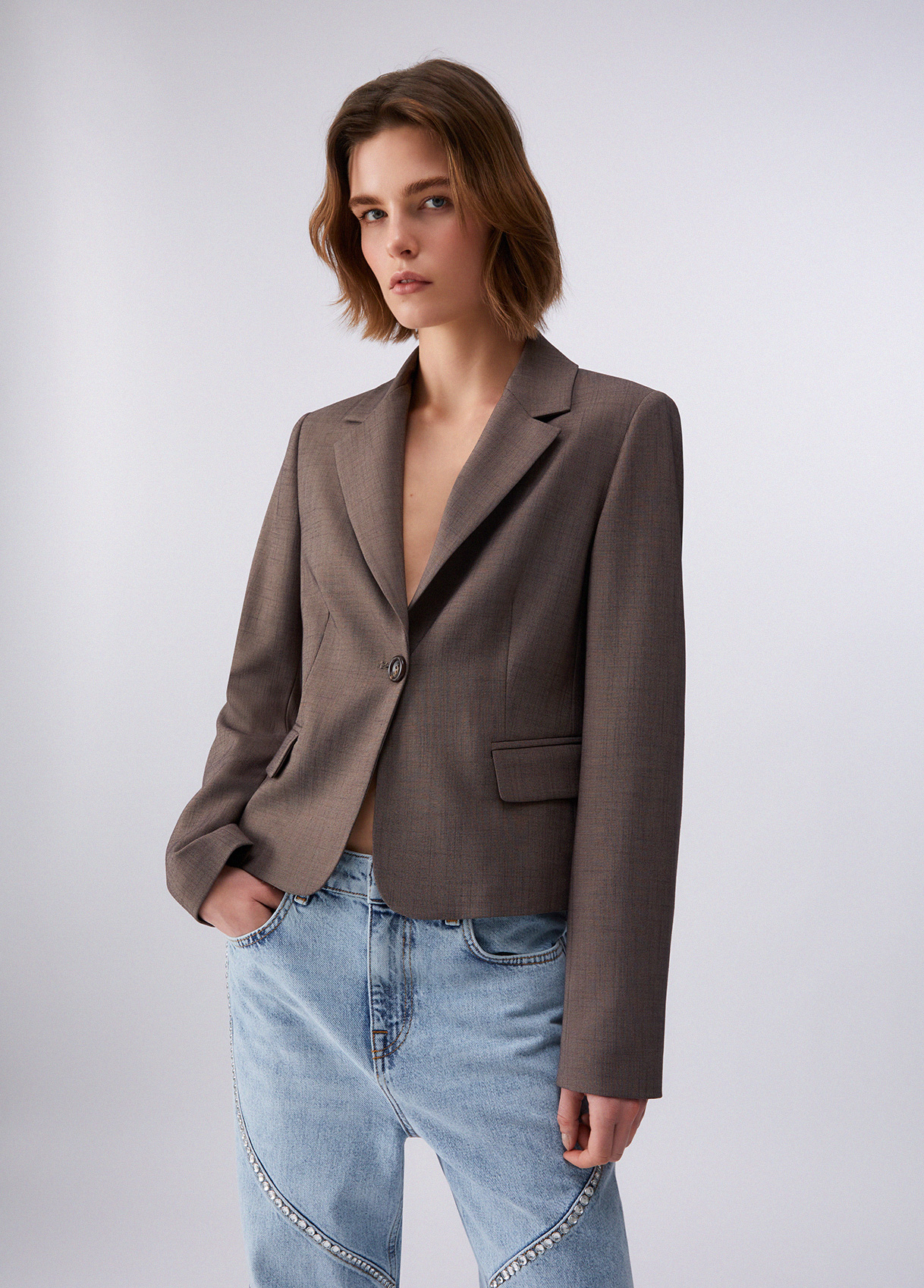 Liu Jo Donna Marrone Blazer Slim Fit In Tessuto Mélange