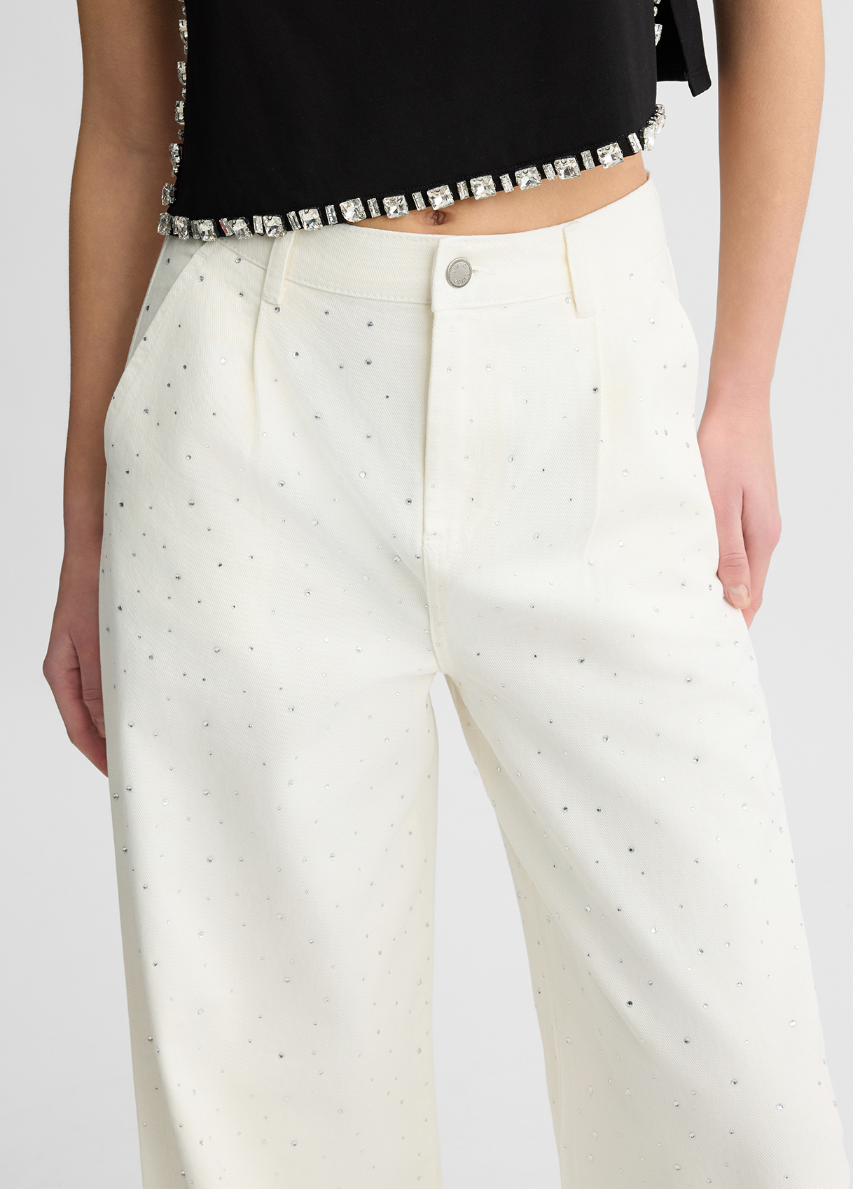 Flared trousers with rhinestones colour white wool | Liu Jo