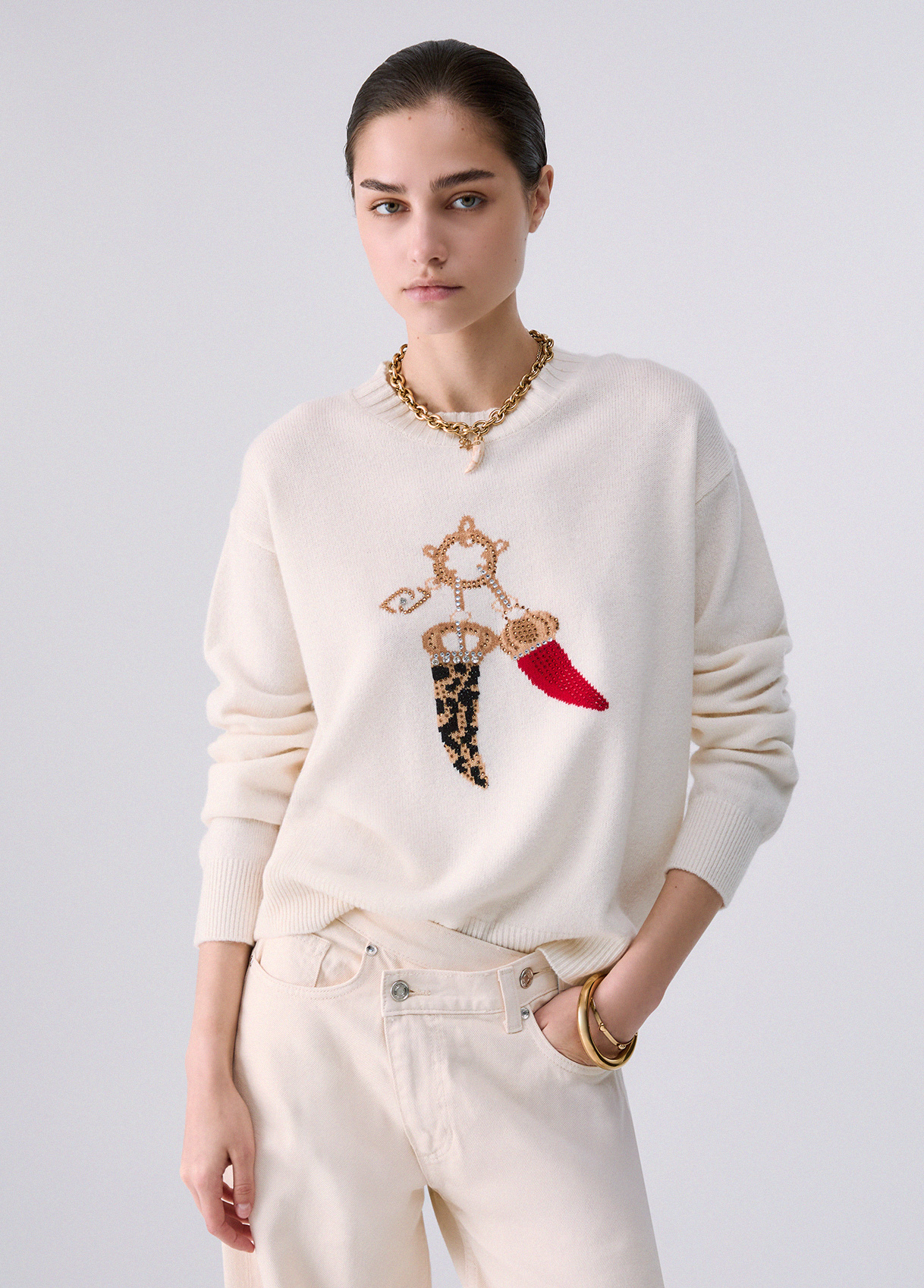 Liu Jo Jacquard Wool Sweater With Charm