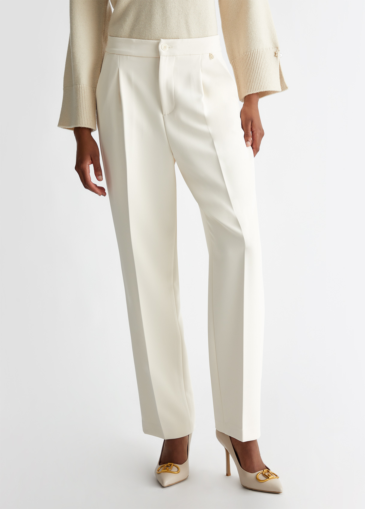 Liujo Damski Biały Liu Jo Stretch Crepe Trousers Rozmiar 40