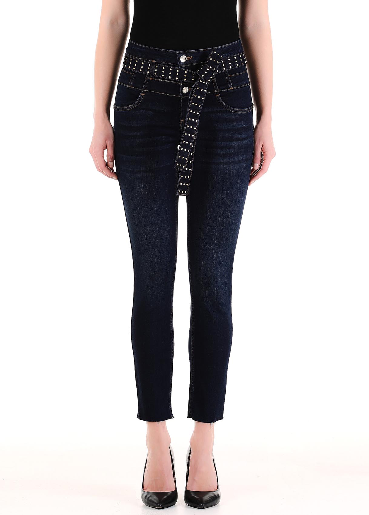 デニム・ジーパン LIU JO Woman Jeans Black UF1048D4623 87275 Skinny jeans with studded belt colour black denim | Liu Jo