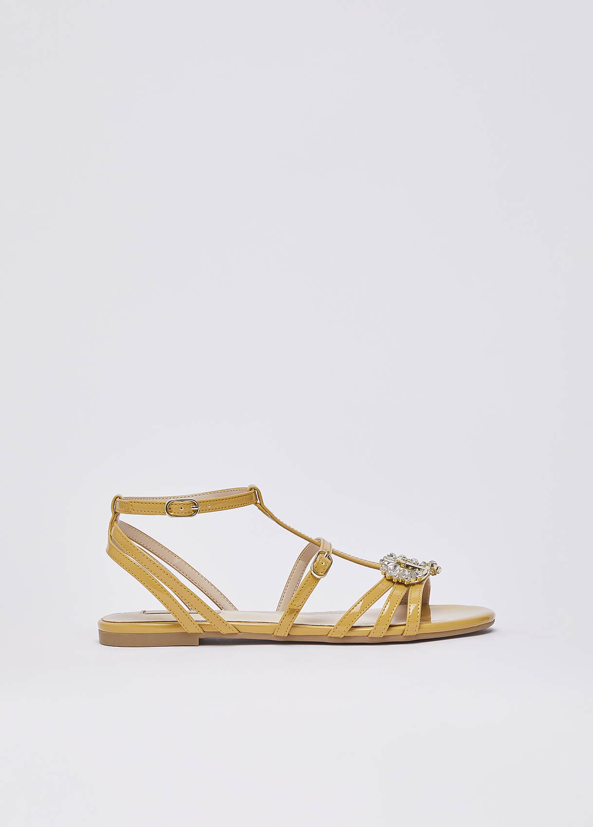 Liu Jo Patent Leather Sandals With Bejewelled Logo