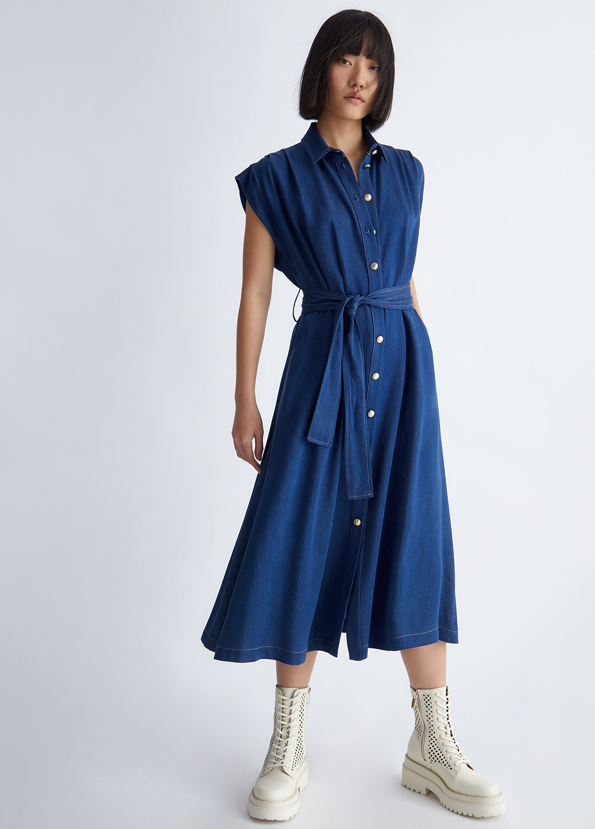Liujo Robe Chemisier En Toile Denim