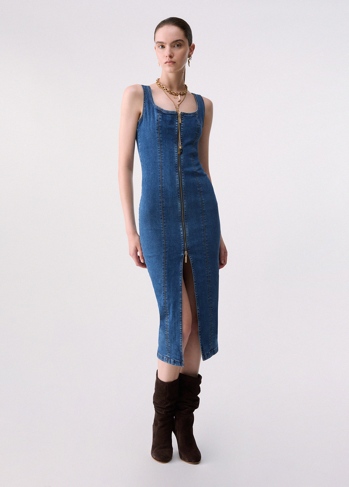 Liu Jo Robe Midi En Denim Zippé