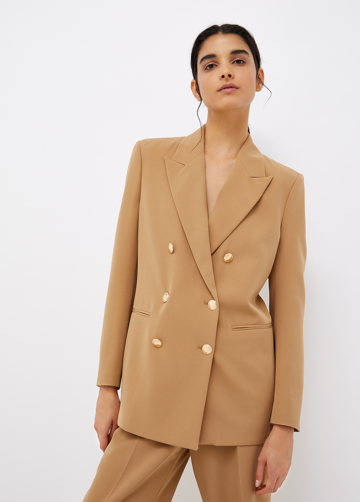 double breasted suit beige