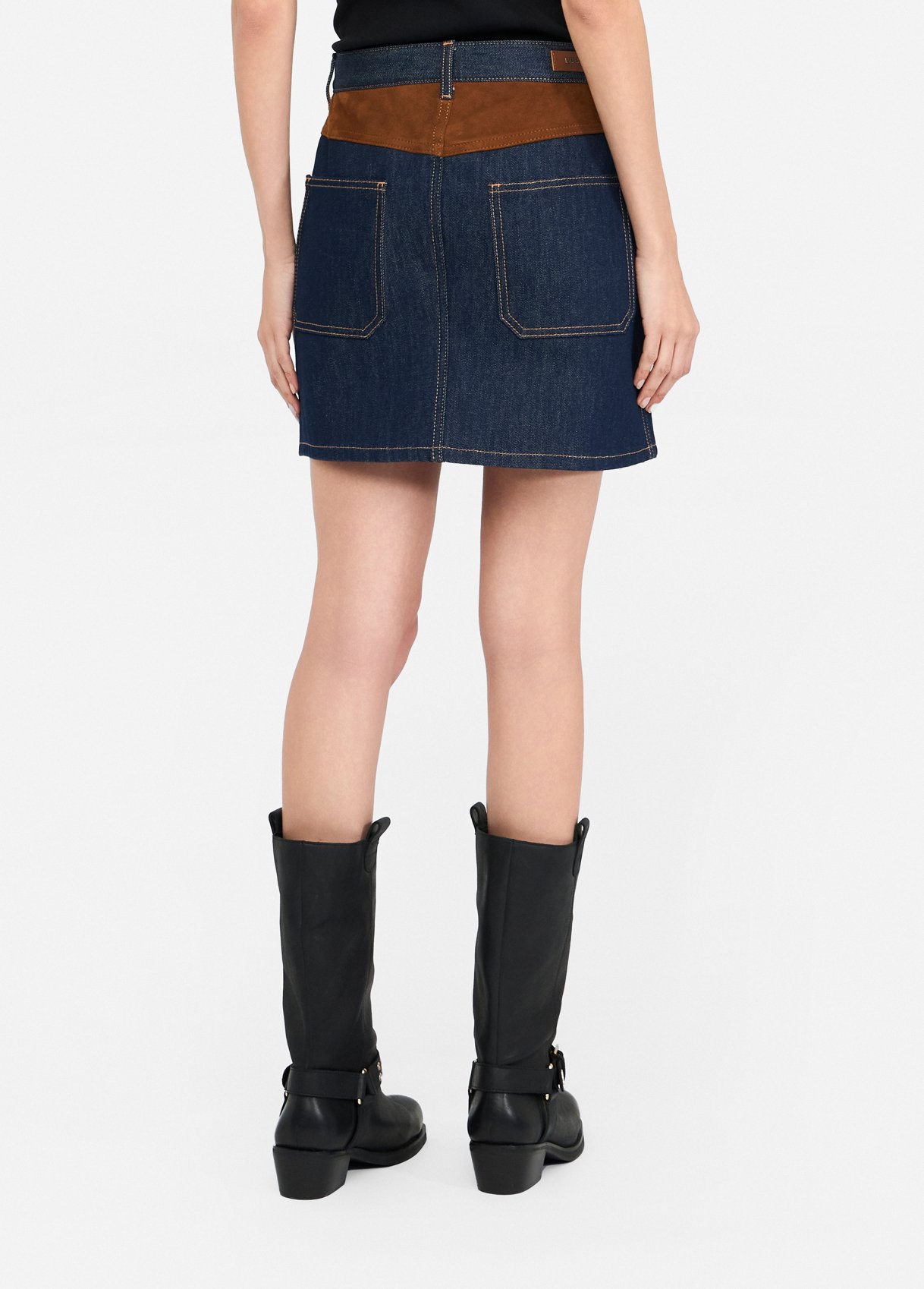 Denim mini skirt with suede insert colour classic wash | Liu Jo