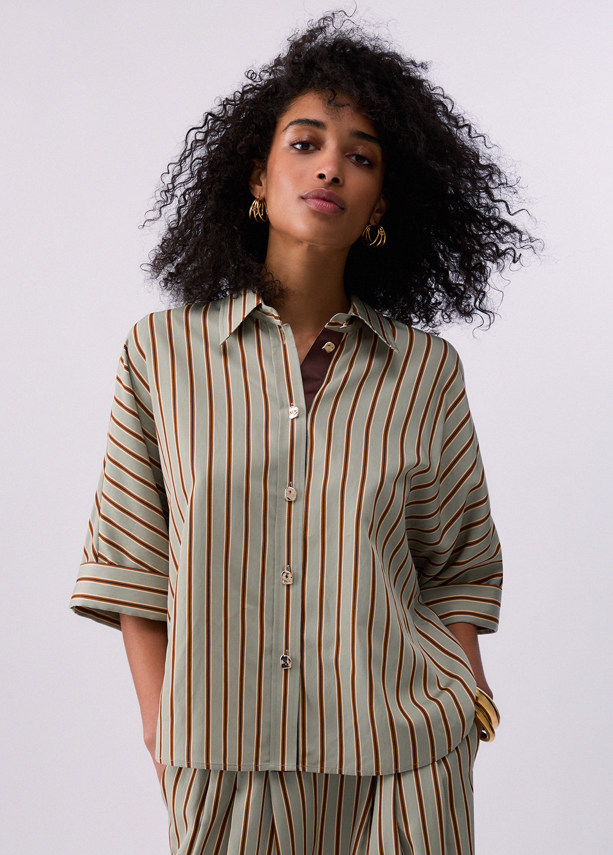 Liu Jo Donna Verde A Righe Camicia In Rayon A Righe