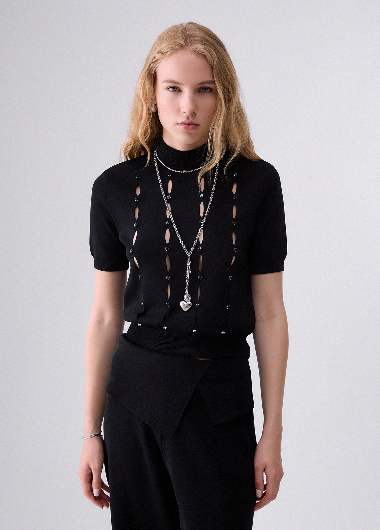 Liu Jo Mock Turtleneck With Cut-out And Beads