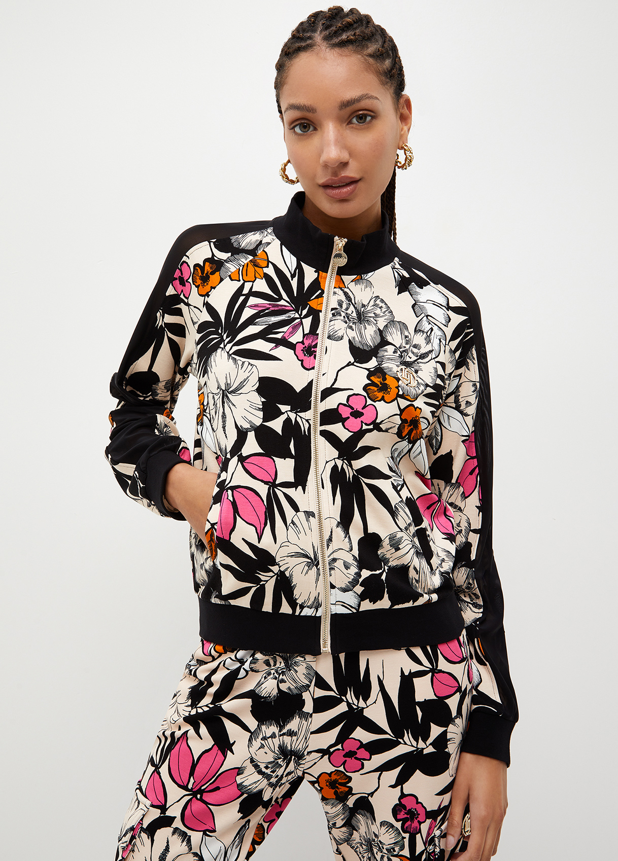 Liujo Cardigan Zippé En Coton Molletonné À Fleurs