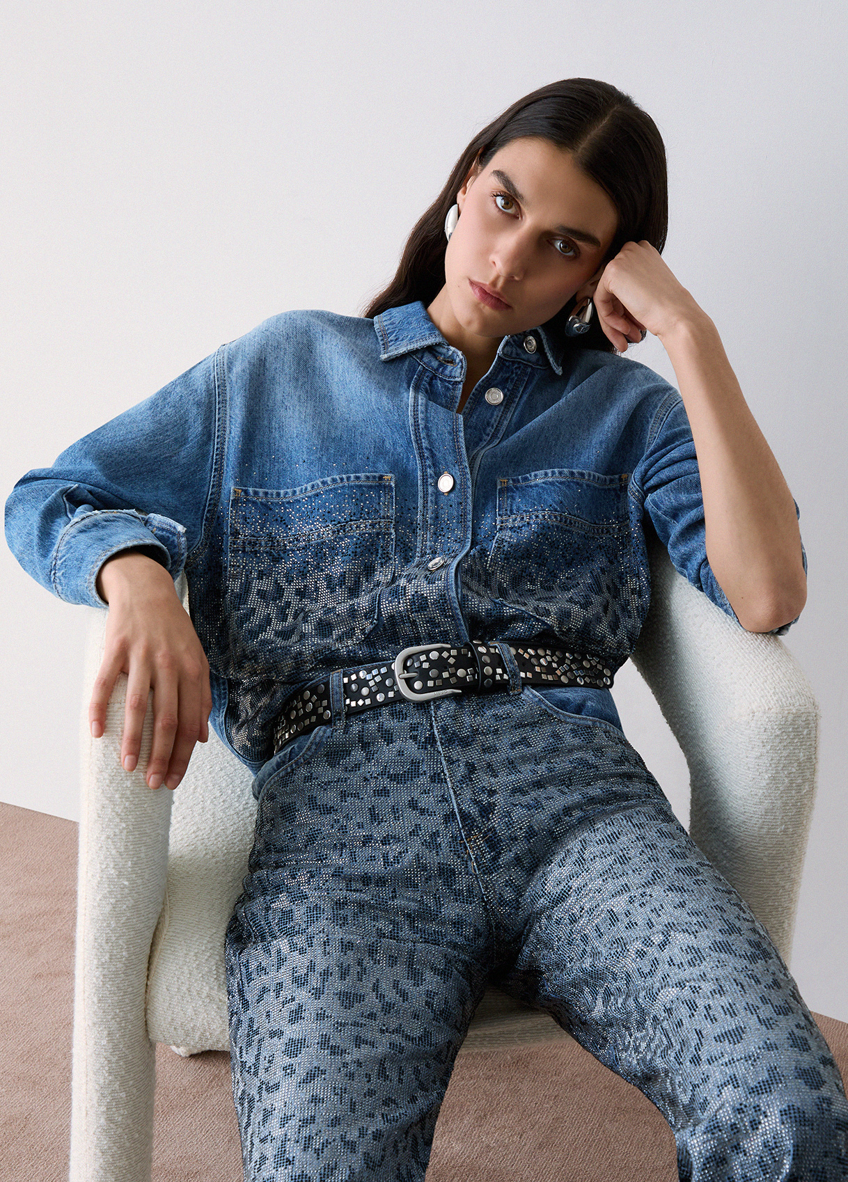 Liu Jo Surchemise En Denim Avec Strass Animalier Liu Jo Surchemise En Denim Avec Strass Animalier