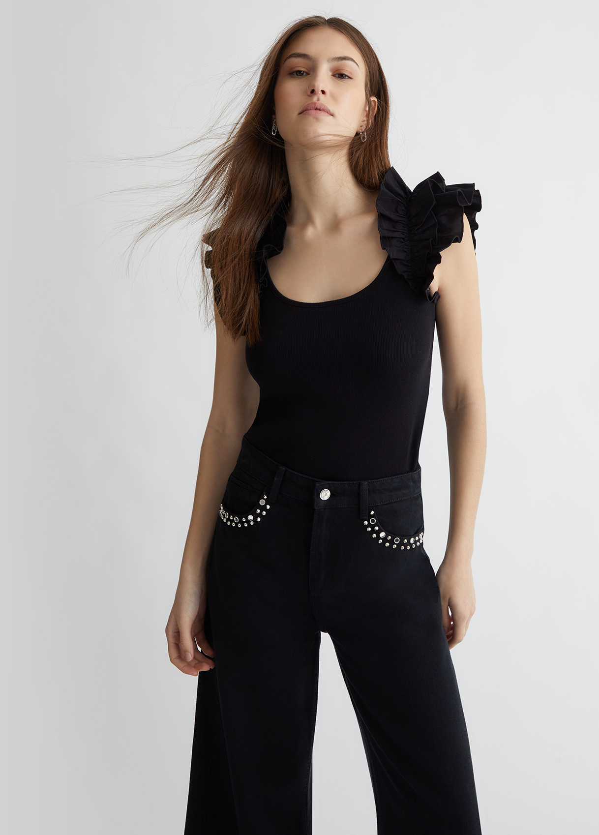 T-Shirt mit Rüschen Farbe Schwarz | Liu Jo 