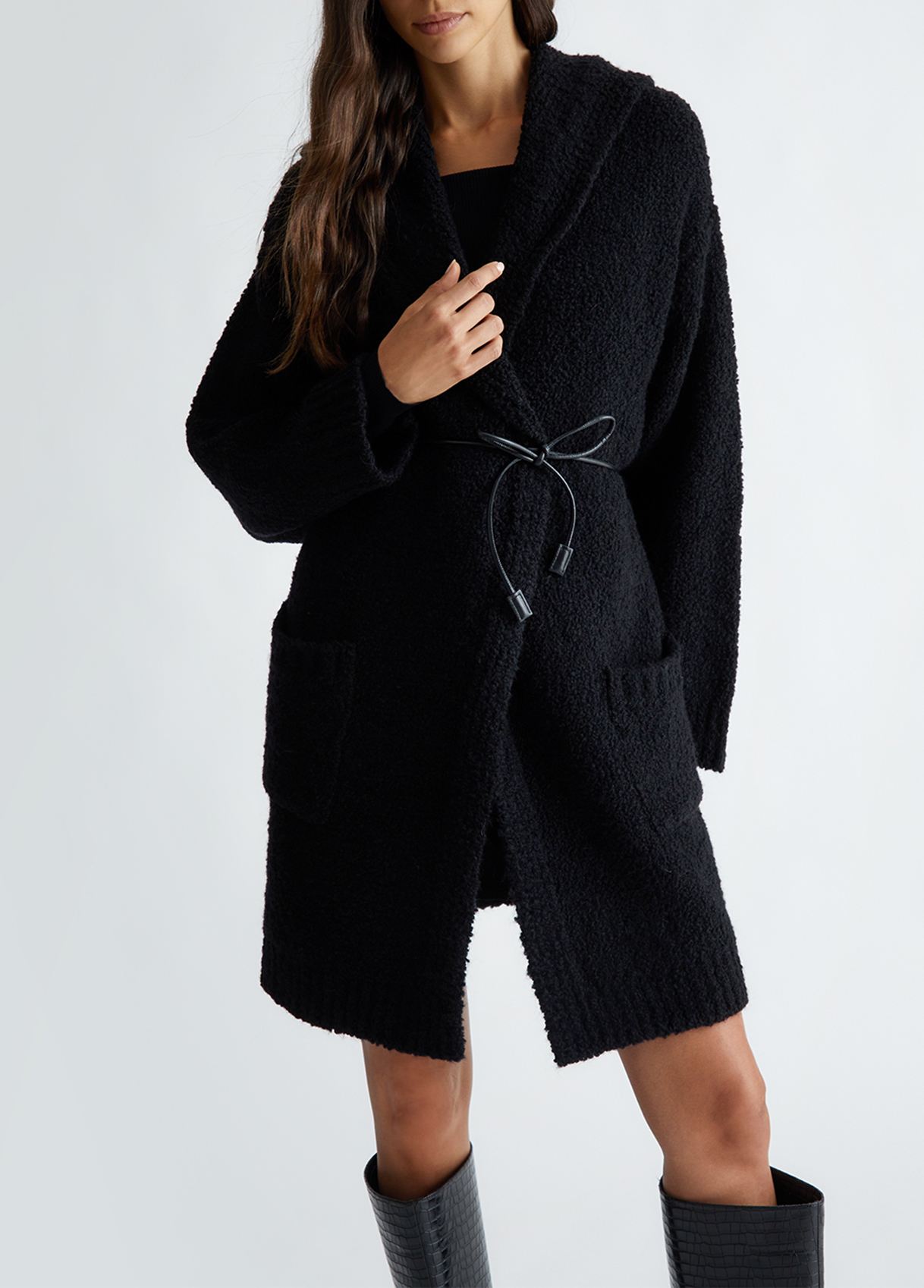 Wool-blend knit coat colour black | Liu Jo