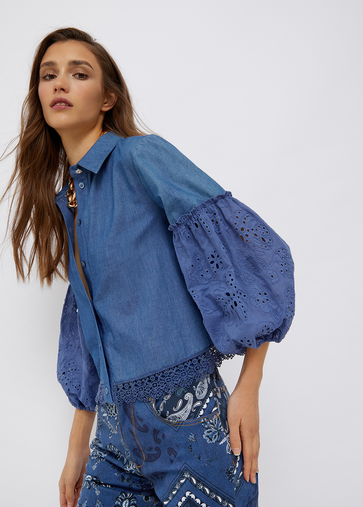 Denim shirt with embroidery