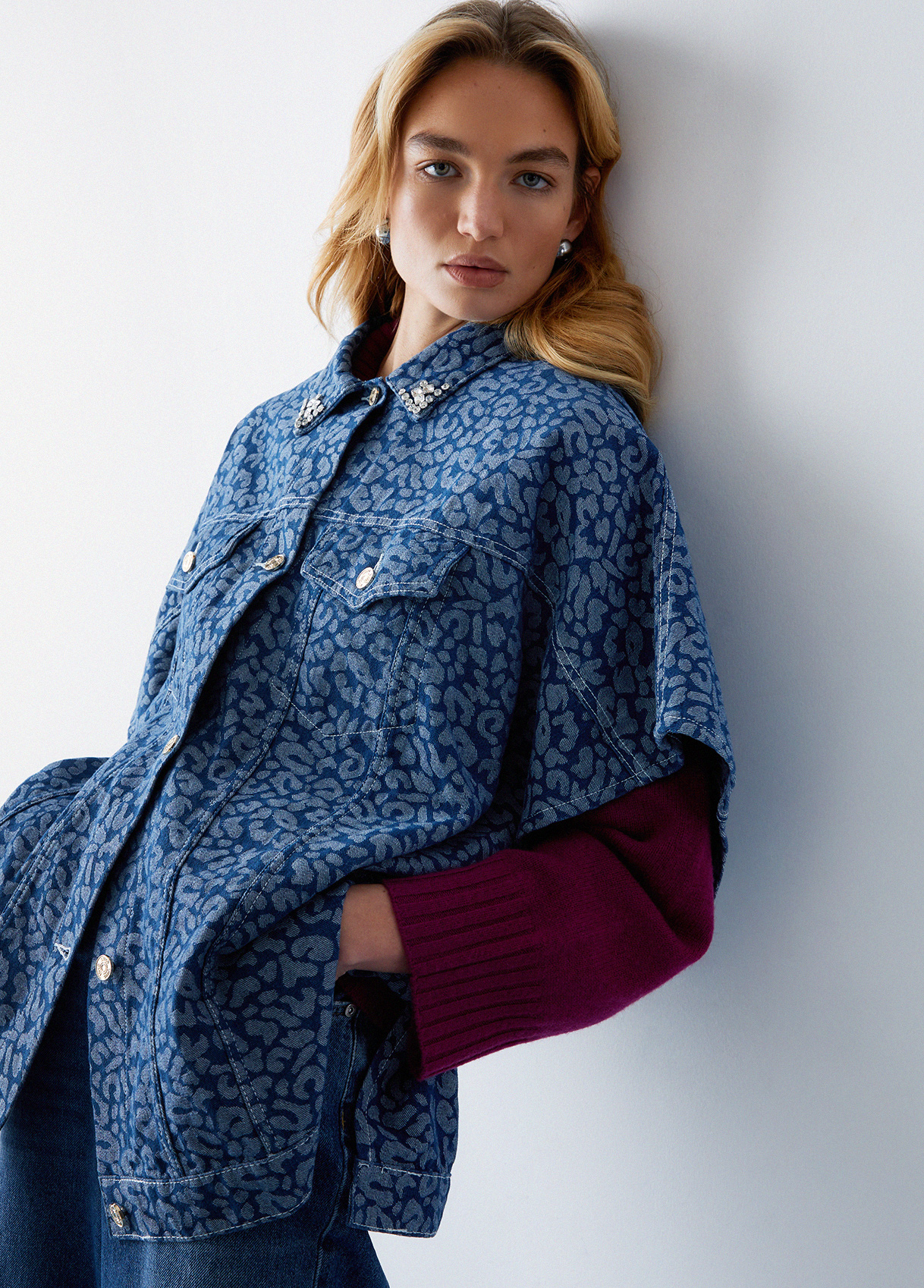 Liu Jo Animal-print Denim Cape