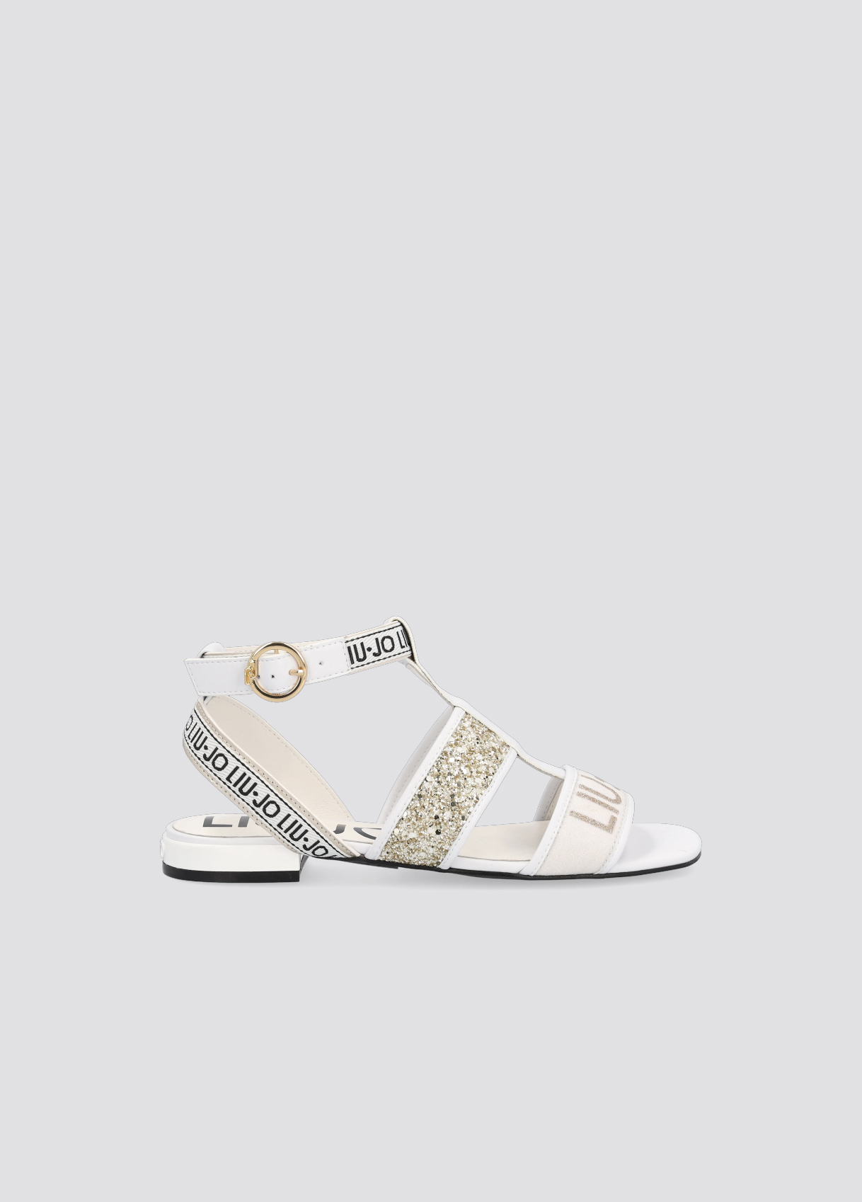 Flat sandals with logo and glitter