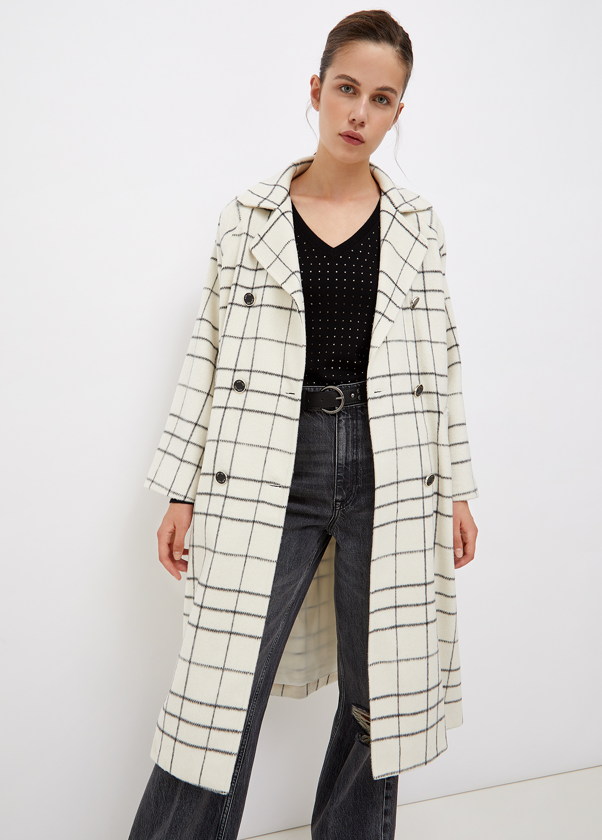 check coat with belt